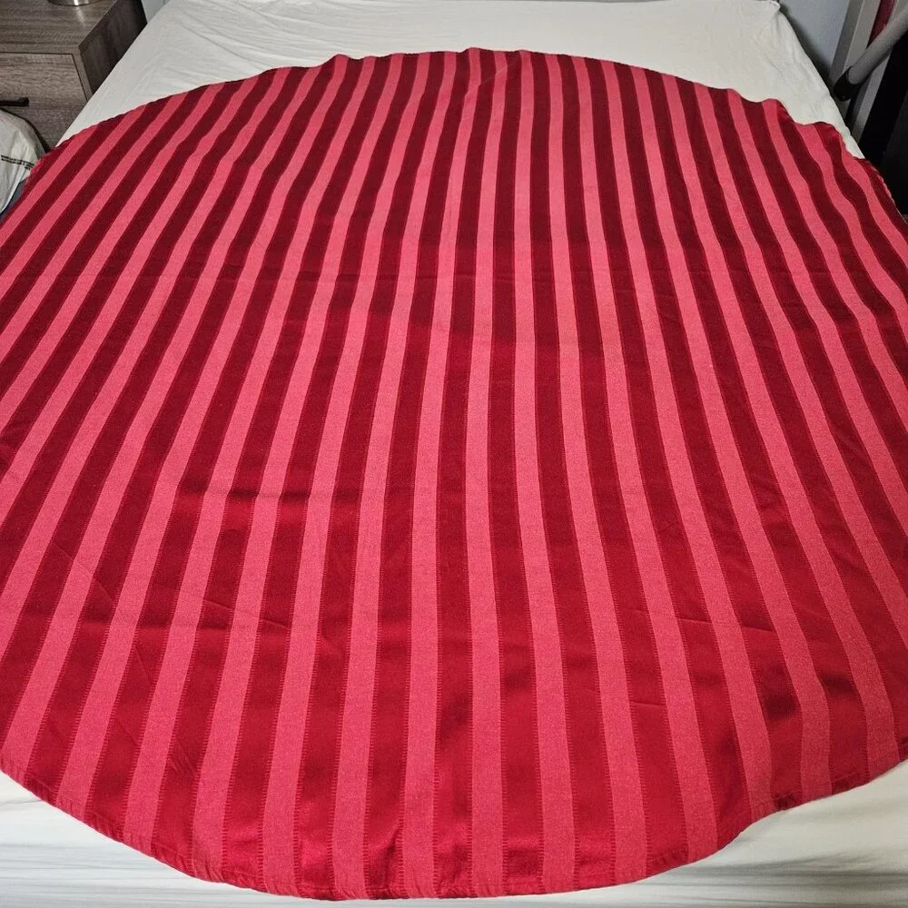 Red Stripe Round Tablecloth 66 inch Diameter Damask Jacquard Satin Table Cover